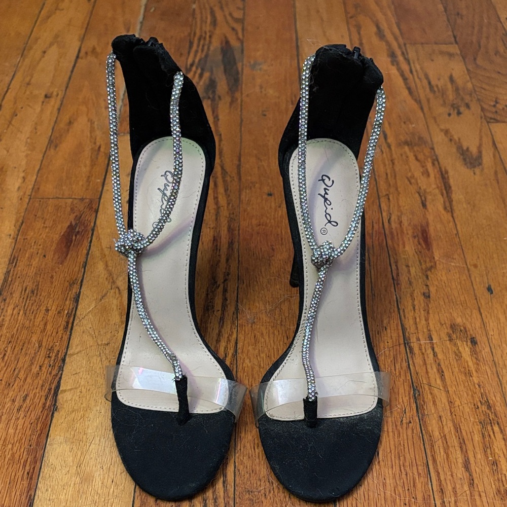 Qupid Black and Silver Strappy Heels